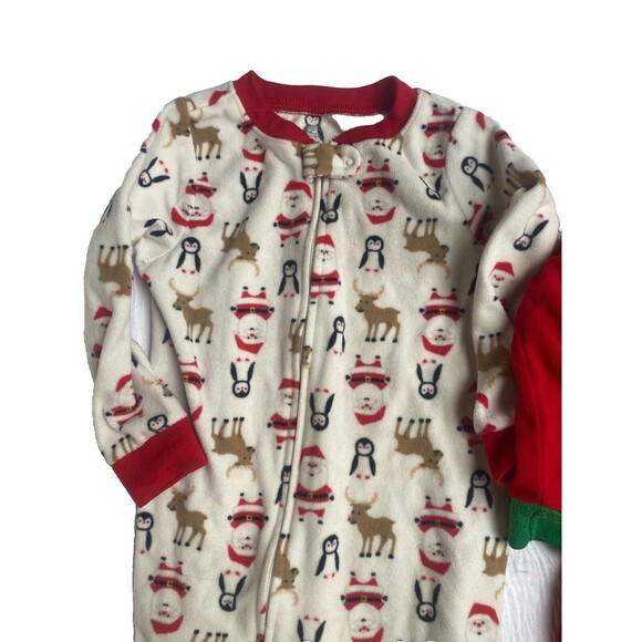 Carters Christmas Fleece Red & White Pajamas Size 3T One-piece Unisex Lot Of 2! - Picture 6 of 7